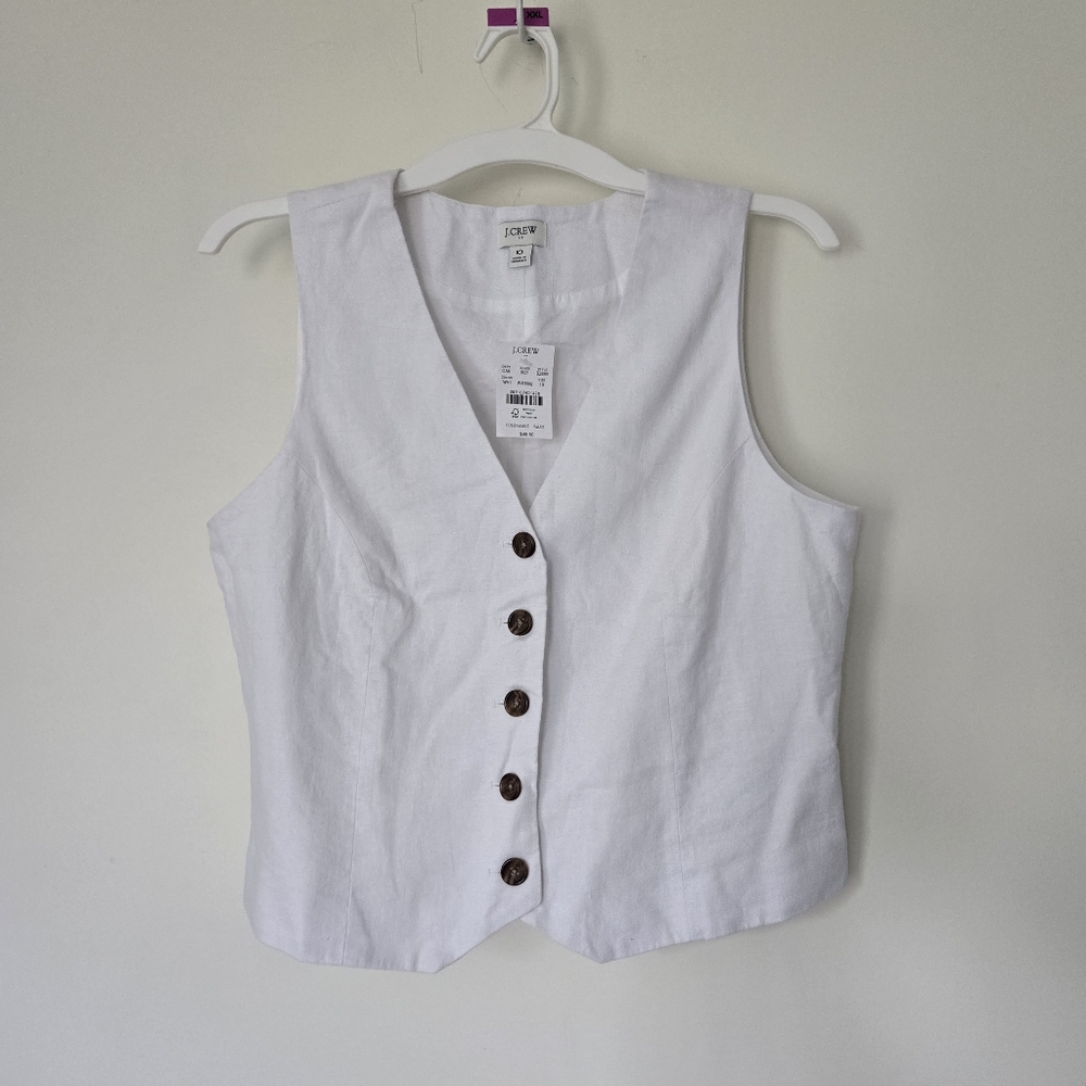 NWT J Crew Linen Vest White Large - Picture 2 of 6